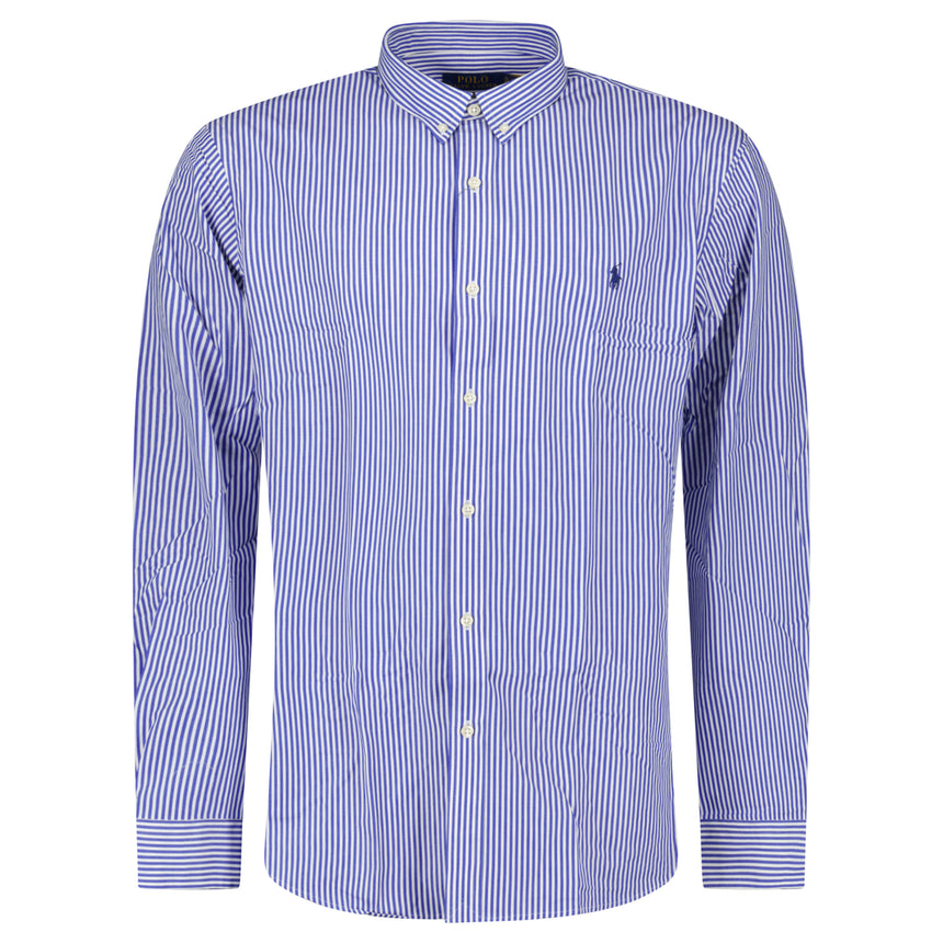 Polo Ralph Lauren Slim Fit Striped Stretch Poplin Shirt in Blue and White Stripe