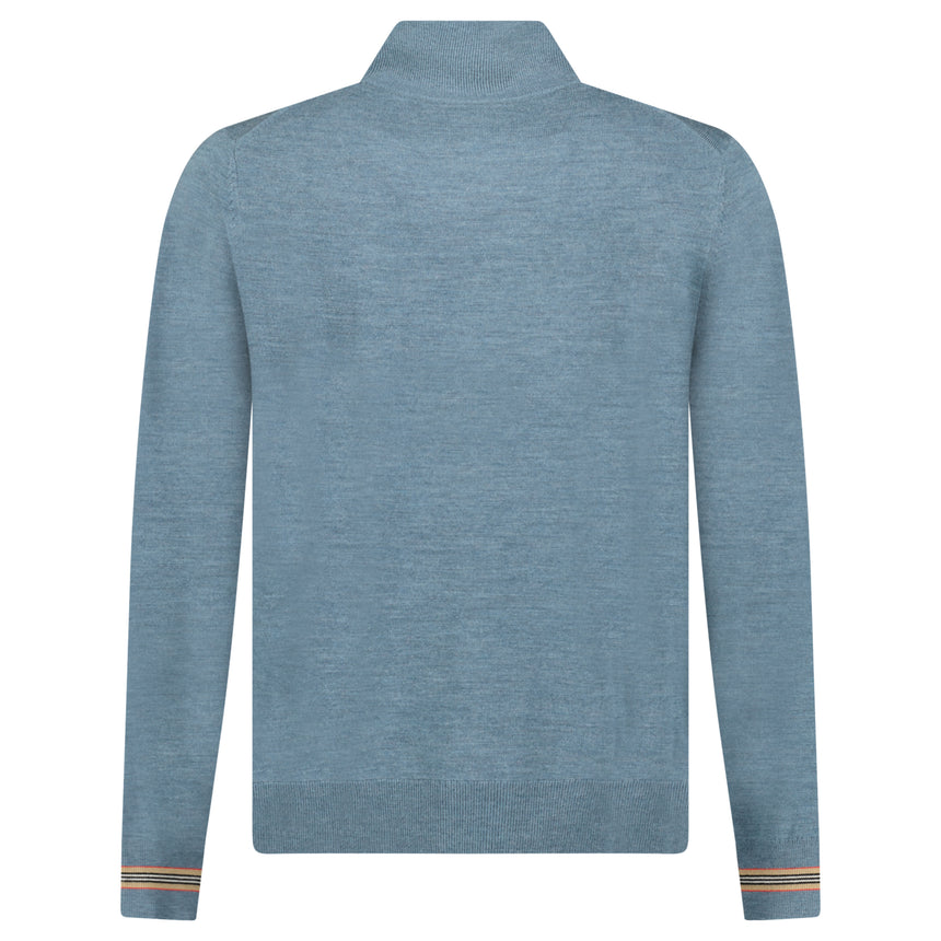 Burberry Icon Stripe Trim Wool Quarter-Zip Jumper in Seaspray Green Melange
