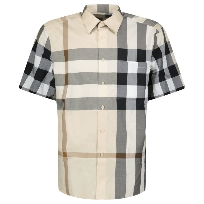 Burberry Claverdon Short-Sleeved Check Stretch Cotton Shirt in Modern Beige