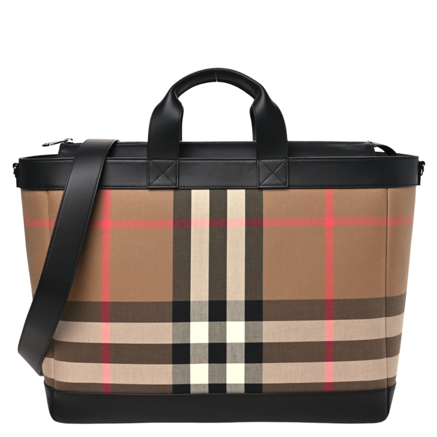 Burberry Ormond Check Nylon Tote Bag in Taupe Brown