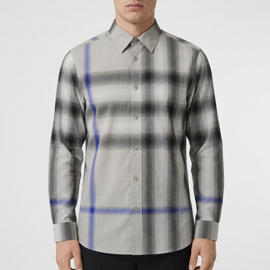 Burberry Claverdon Maxi Check Cotton Shirt in Lichen