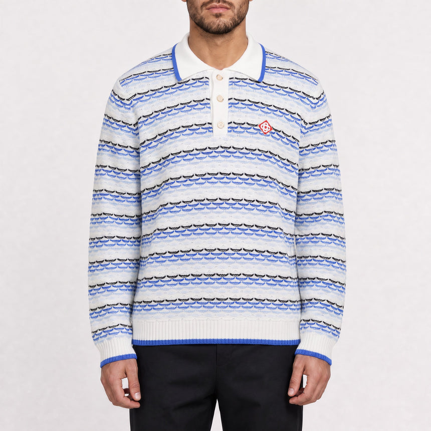 Casablanca Striped Logo-Appliqué Polo Shirt in Blue