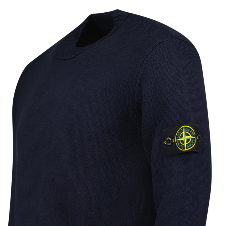 Stone Island Thick Knitted Compass-Badge Sweater in Navy Blue