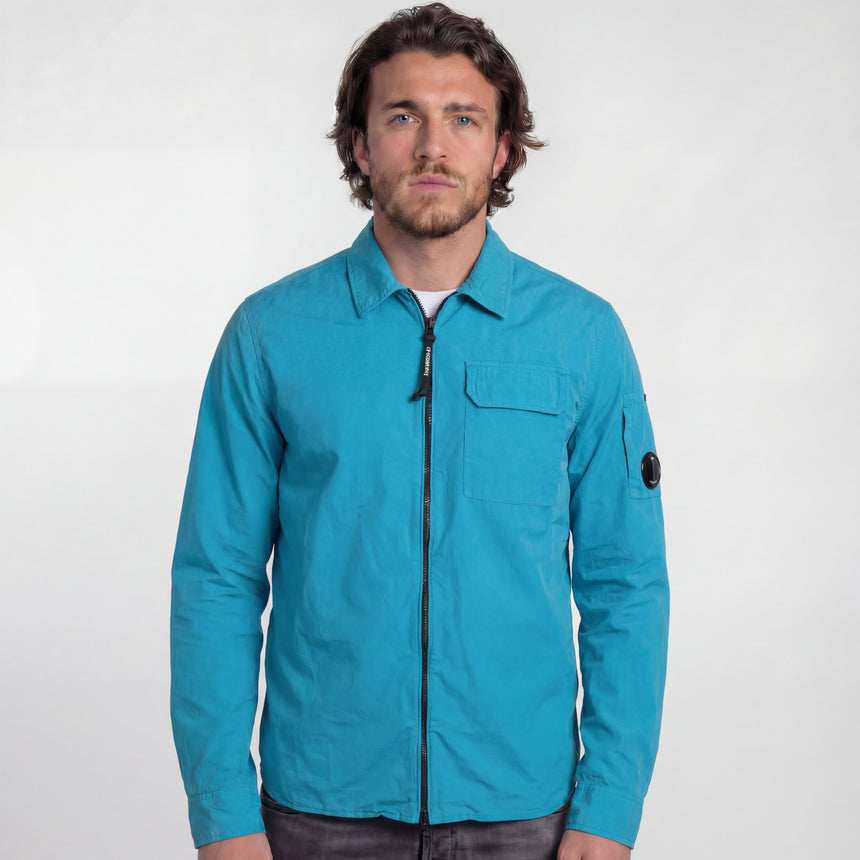 CP Company Lens Zip-Up Overshirt in Ink Blue