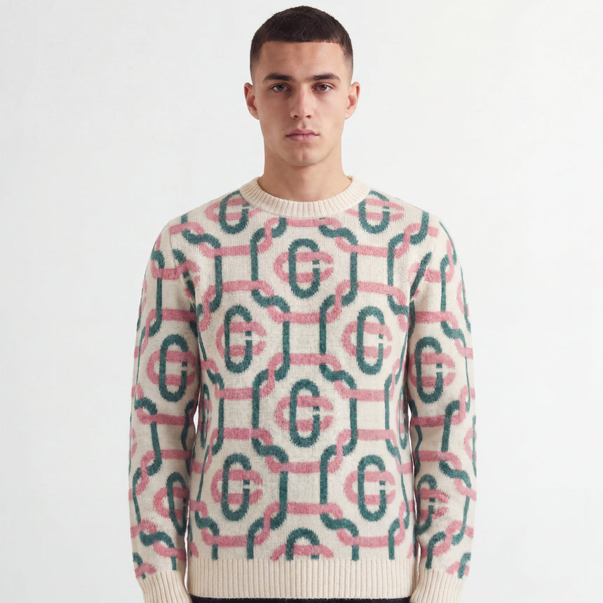 Casablanca Monogram Mohair Jumper in Green and Pink