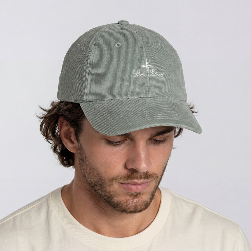 Stone Island Logo Corduroy Cap in Sage