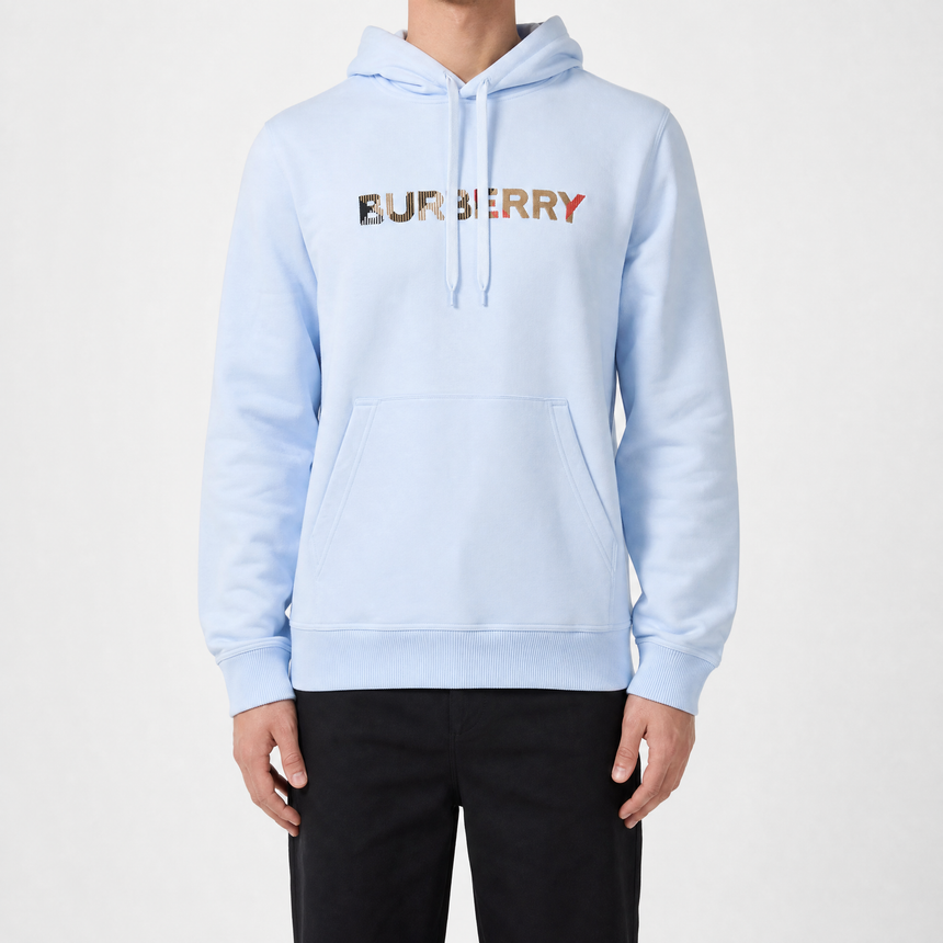 Burberry ‘Farley’ Logo Embroidered Hoodie in Light Blue