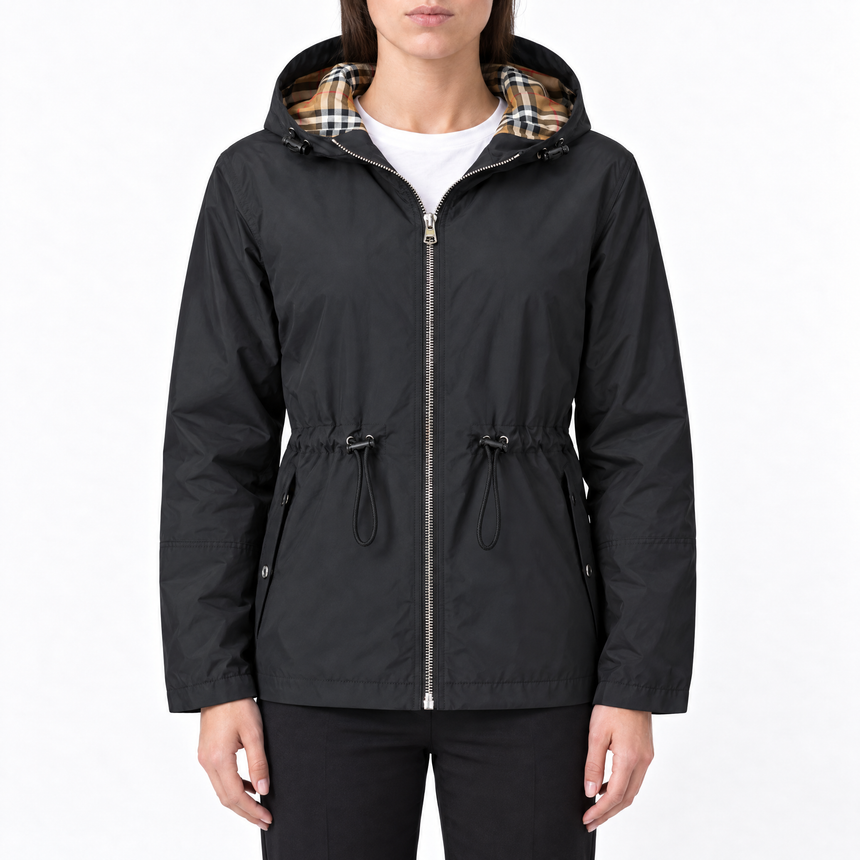 Burberry 'Medley' Check Hooded Rain Jacket Black