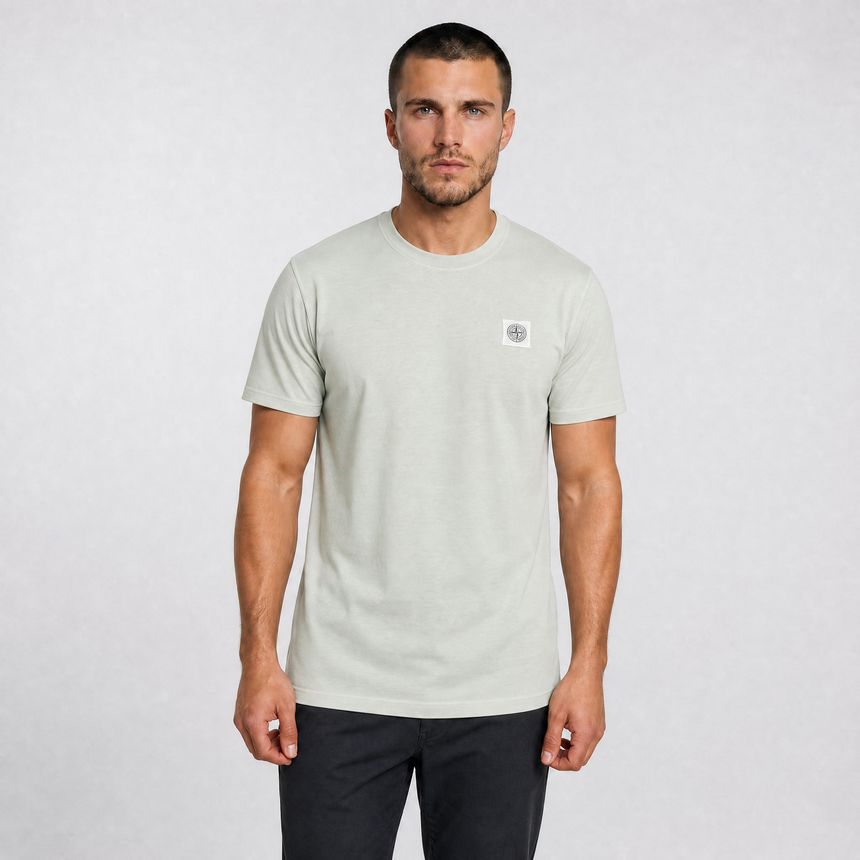 Stone Island Organic Cotton Jersey 'FISSATO' Effect T-Shirt in Sage Green