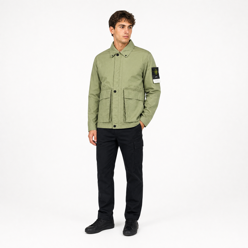 Stone Island Waxed Pigment Cotton Tela Jacket in Military Green
