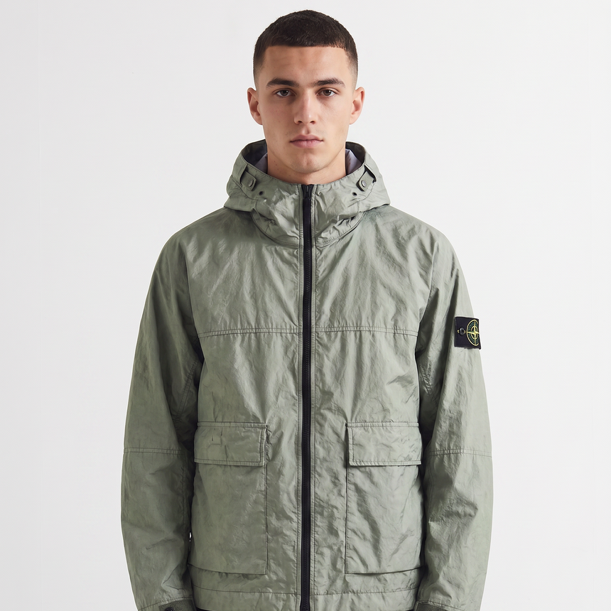 Stone Island Membrana 3L TC Hooded Jacket in Sage Green