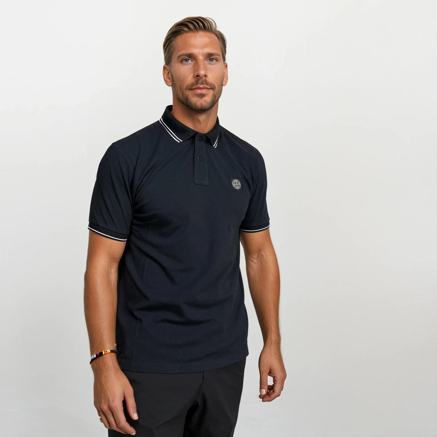 Stone Island Stripe Collar Polo T-Shirt Slim Fit Navy