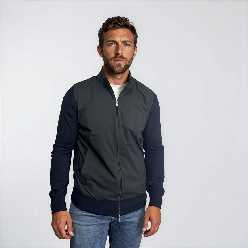 Gran Sasso Full Zip Cotton & Nylon Jacket in Black/Navy