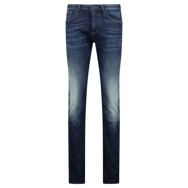 Armani Jeans J06 Slim Fit 5 Pocket Paint Splatter Jeans Blue - Boinclo - Outlet Sale Under Retail