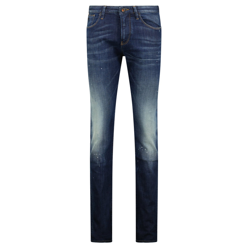 Armani Jeans J06 Slim Fit 5 Pocket Paint Splatter Jeans Blue - Boinclo - Outlet Sale Under Retail