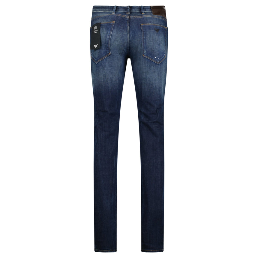 Armani Jeans J06 Slim Fit 5 Pocket Paint Splatter Jeans Blue - Boinclo - Outlet Sale Under Retail