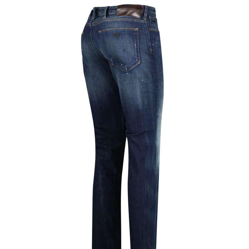 Armani Jeans J06 Slim Fit 5 Pocket Paint Splatter Jeans Blue - Boinclo - Outlet Sale Under Retail