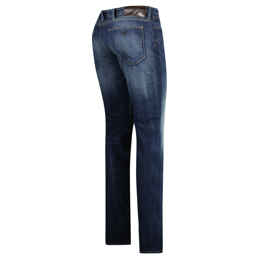 Armani Jeans J06 Slim Fit 5 Pocket Paint Splatter Jeans Blue - Boinclo - Outlet Sale Under Retail