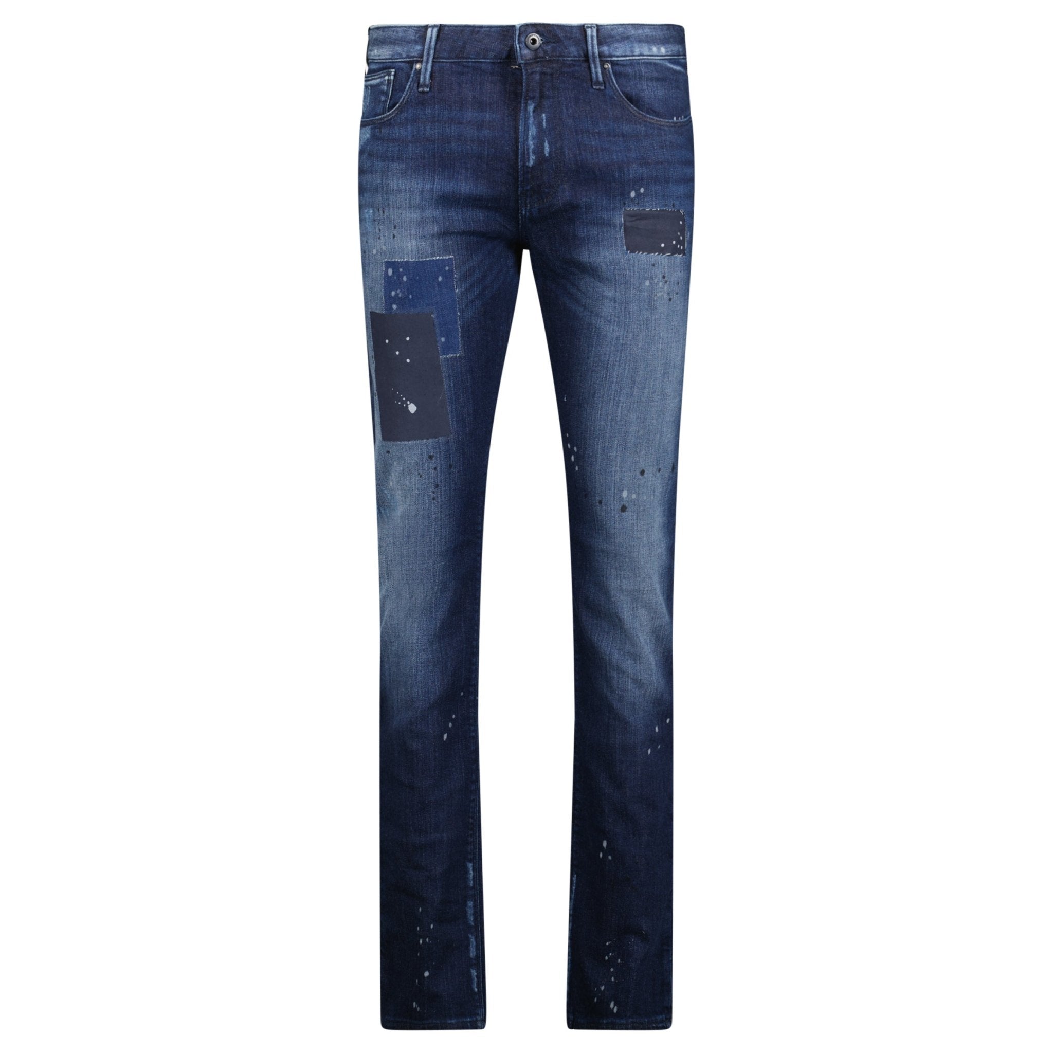Color variation of Emporio Armani J06 Slim Fit 5 Pocket Patch Paint Splatter Jeans Blue