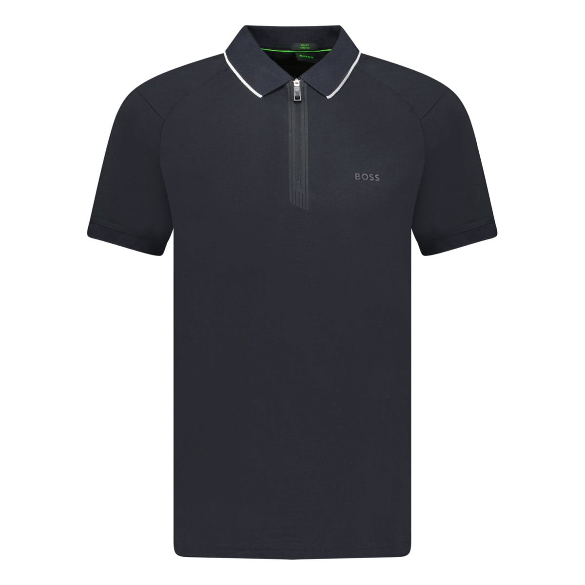 Hugo Boss Stretch Slim-Fit Polo Shirt Zip Placket Black Outlet