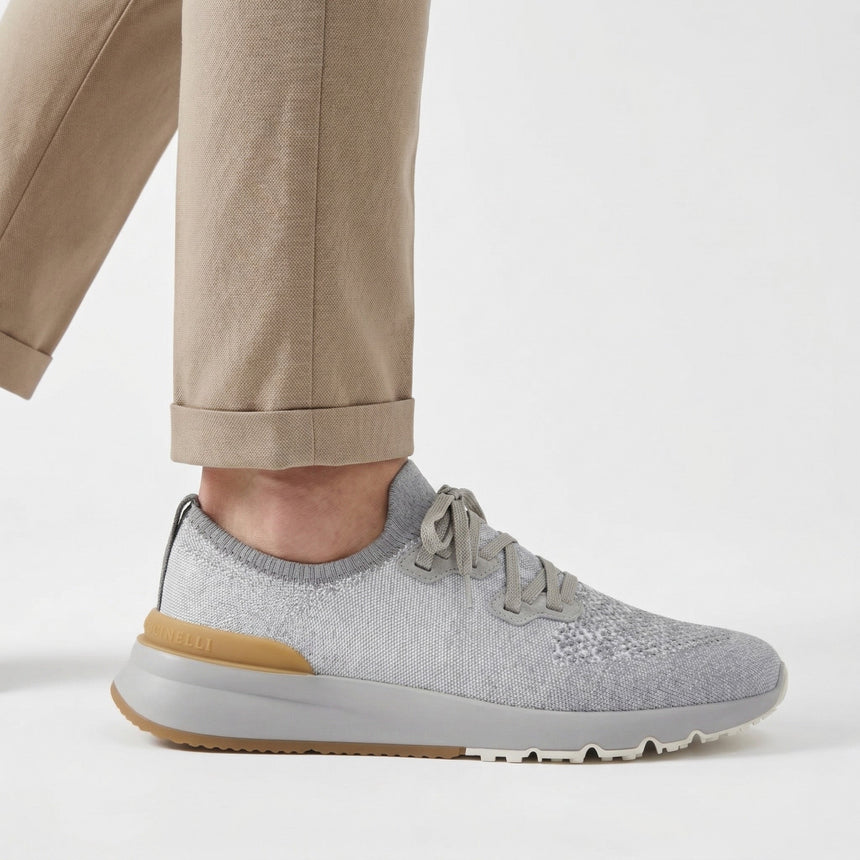 Brunello Cucinelli Cotton - Blend Chiné - Knit Sneakers in Grey - Boinclo - Outlet Sale Under Retail