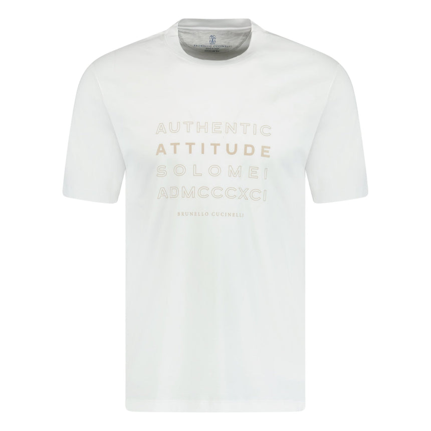 Brunello Cucinelli Crew Neck 'Attitude' T-Shirt White & Beige - Boinclo ltd - Outlet Sale Under Retail