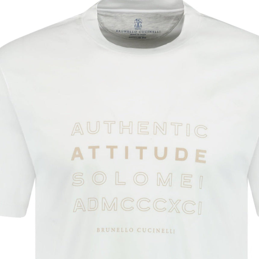 Brunello Cucinelli Crew Neck 'Attitude' T-Shirt White & Beige - Boinclo ltd - Outlet Sale Under Retail