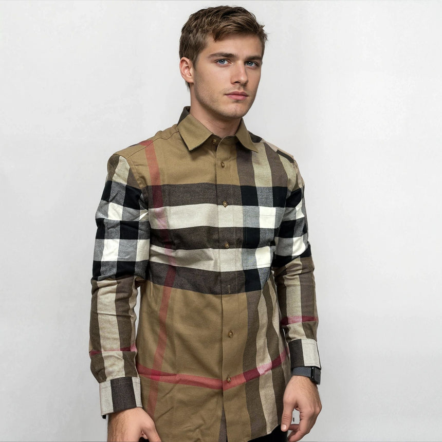 Burberry 'Claverdon' Check Shirt in Taupe Brown - Boinclo - Outlet Sale Under Retail