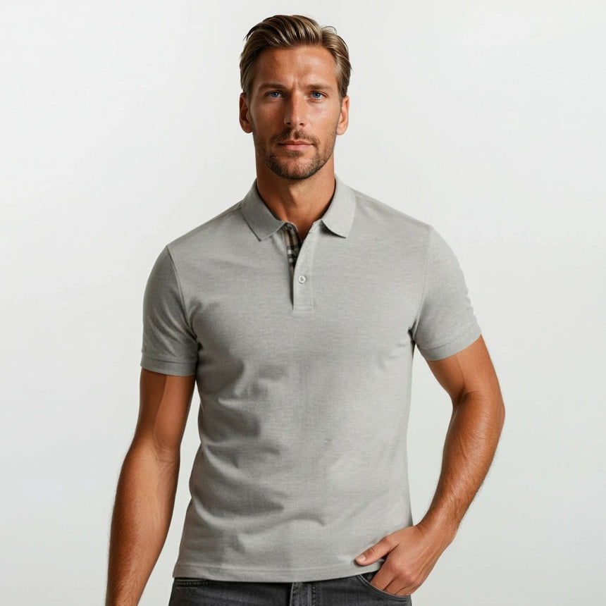 Burberry 'Hartford' Check Placket Polo Grey - Boinclo - Outlet Sale Under Retail