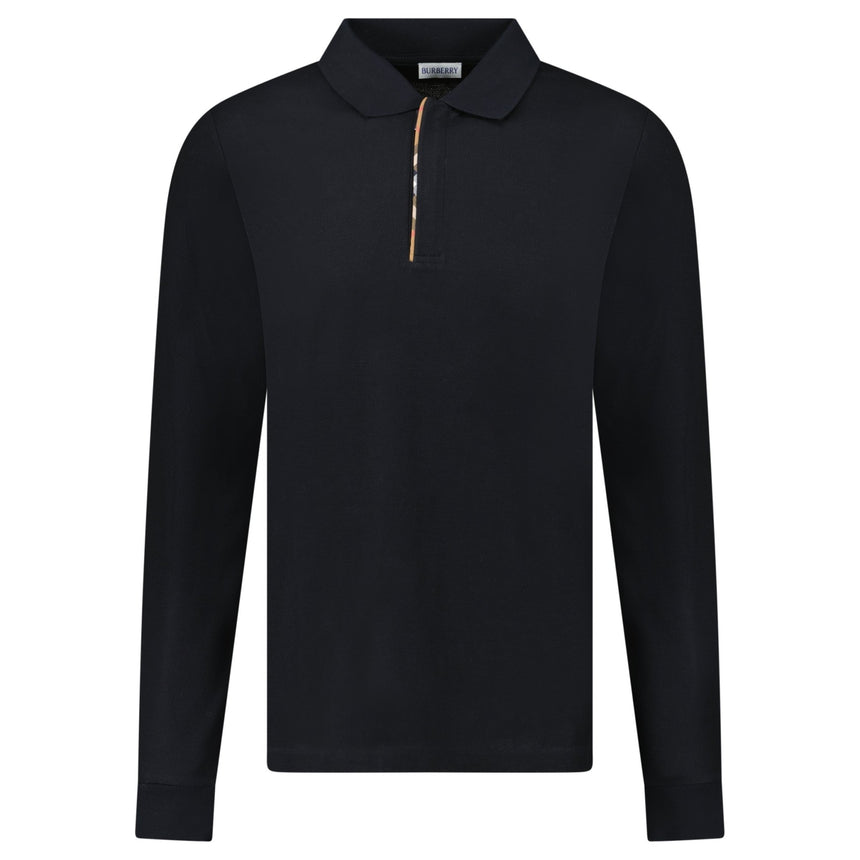 Burberry 'Hartford' Long Sleeve Check Placket Zip Polo Black - Boinclo - Outlet Sale Under Retail
