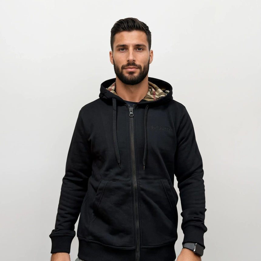 Burberry 'Hove' check Hood Embroidery Logo Hoodie Zip Sweatshirt Black - Boinclo - Outlet Sale Under Retail