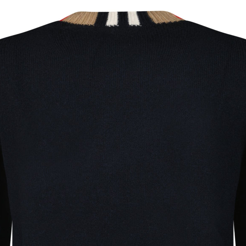 Burberry 'Noland' Knitted Wool/ Cashmere Jumper Check Neck Black - Boinclo - Outlet Sale Under Retail