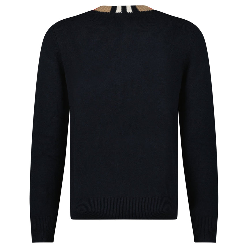 Burberry 'Noland' Knitted Wool/ Cashmere Jumper Check Neck Black - Boinclo - Outlet Sale Under Retail