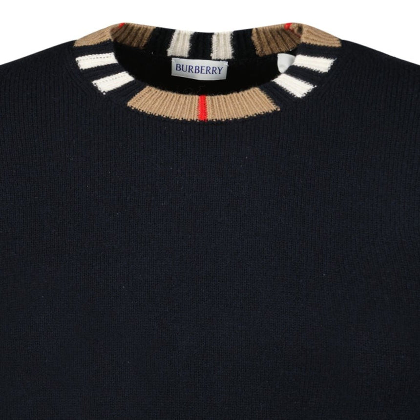 Burberry 'Noland' Knitted Wool/ Cashmere Jumper Check Neck Black - Boinclo - Outlet Sale Under Retail