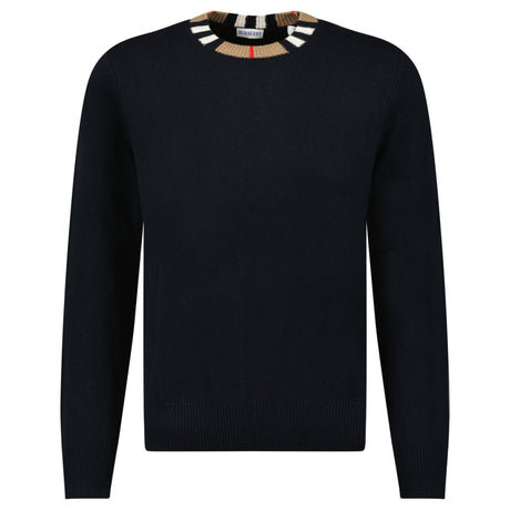 Burberry 'Noland' Knitted Wool/ Cashmere Jumper Check Neck Black - Boinclo - Outlet Sale Under Retail