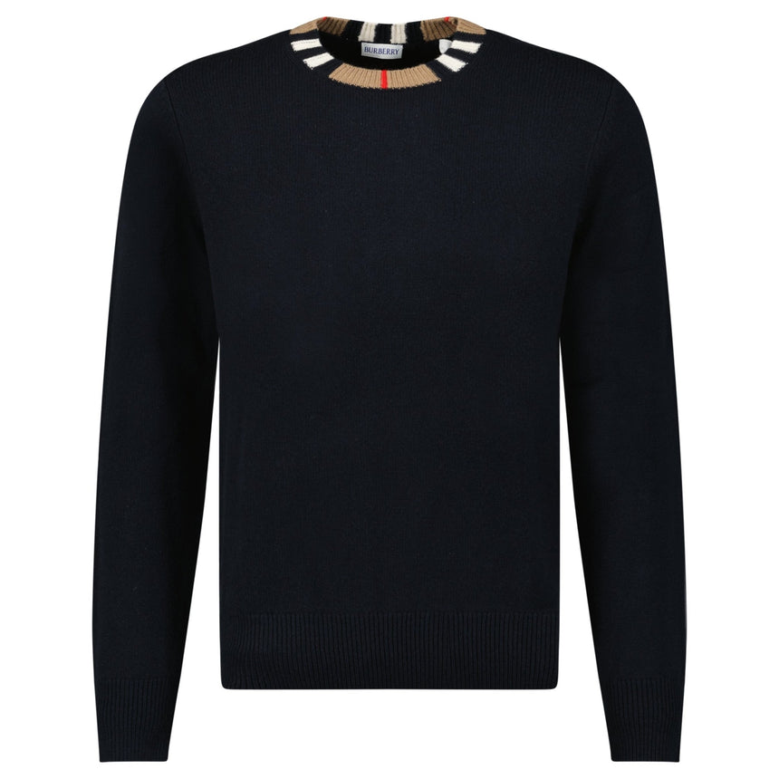 Burberry 'Noland' Knitted Wool/ Cashmere Jumper Check Neck Black - Boinclo - Outlet Sale Under Retail
