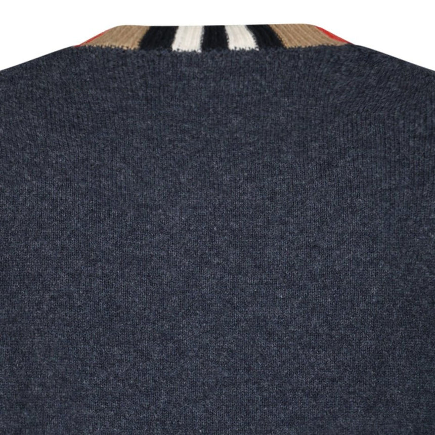 Burberry 'Noland' Knitted Wool/ Cashmere Jumper Check Neck Charcoal Grey - Boinclo - Outlet Sale Under Retail