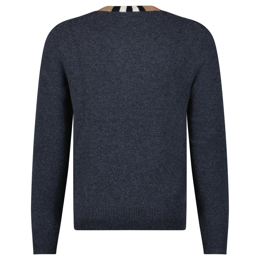 Burberry 'Noland' Knitted Wool/ Cashmere Jumper Check Neck Charcoal Grey - Boinclo - Outlet Sale Under Retail