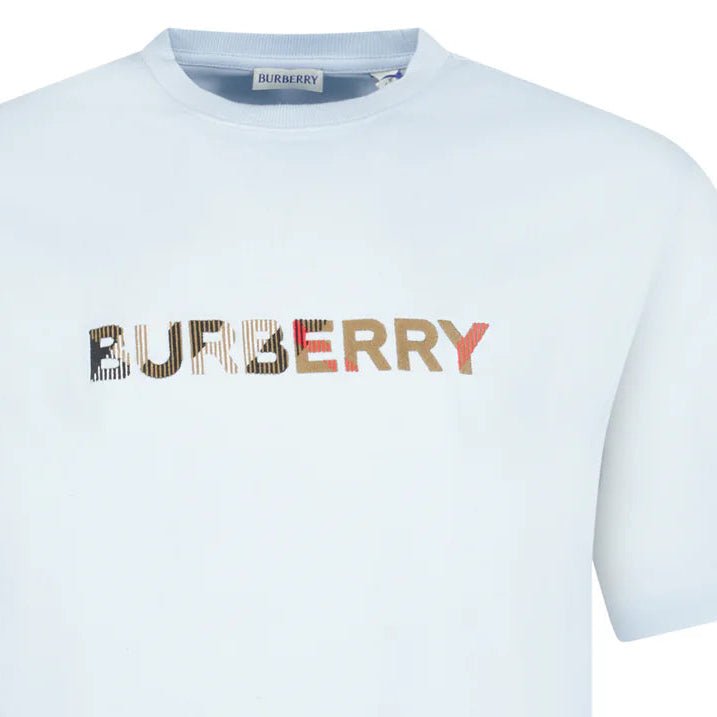 Burberry Check Logo Embroidered T-Shirt Light Blue - Boinclo - Outlet Sale Under Retail