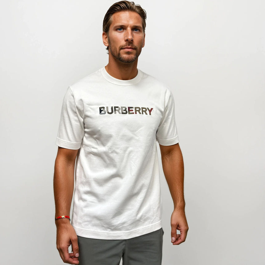 Burberry Check Logo Embroidered T-Shirt White - Boinclo - Outlet Sale Under Retail
