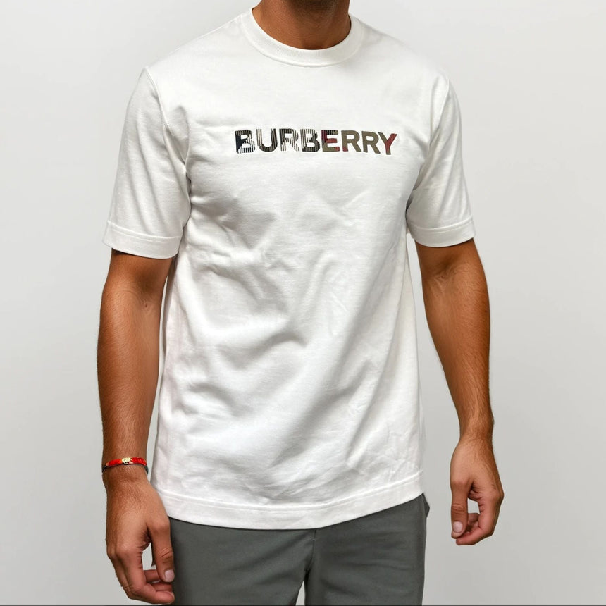 Burberry Check Logo Embroidered T-Shirt White - Boinclo - Outlet Sale Under Retail