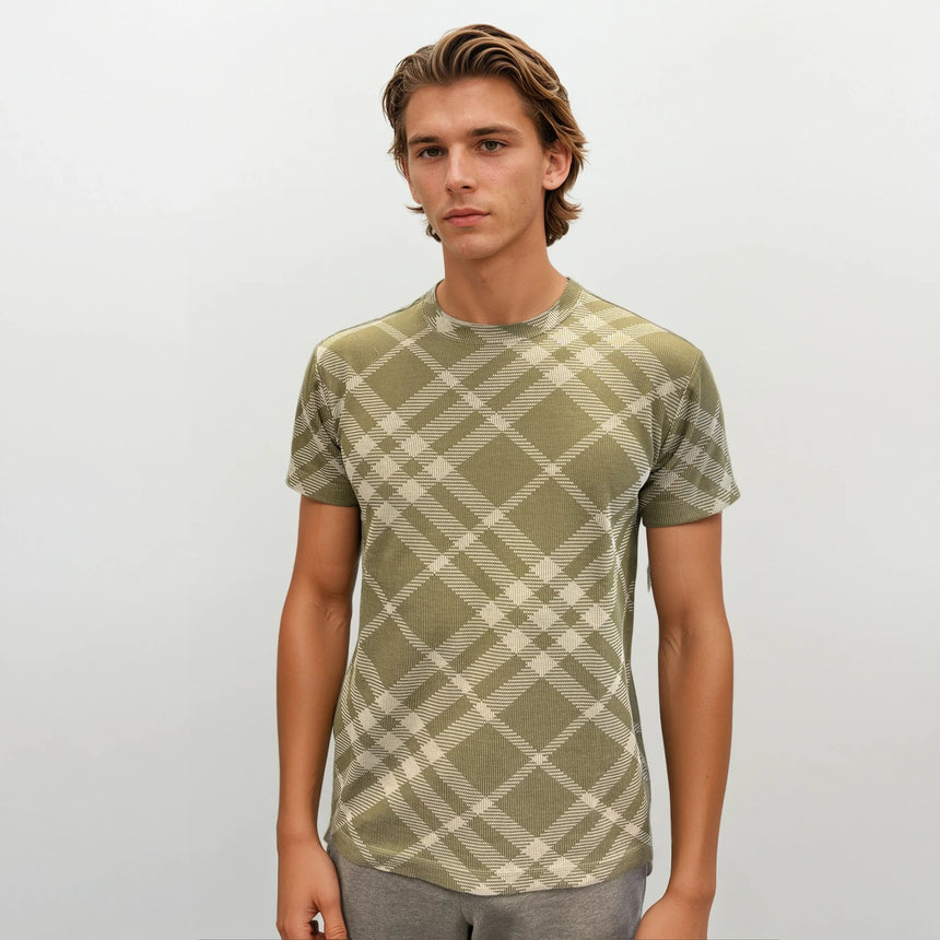 Burberry Check Stretch Cotton Blend T-Shirt in Dark Hunter/White - Boinclo - Outlet Sale Under Retail