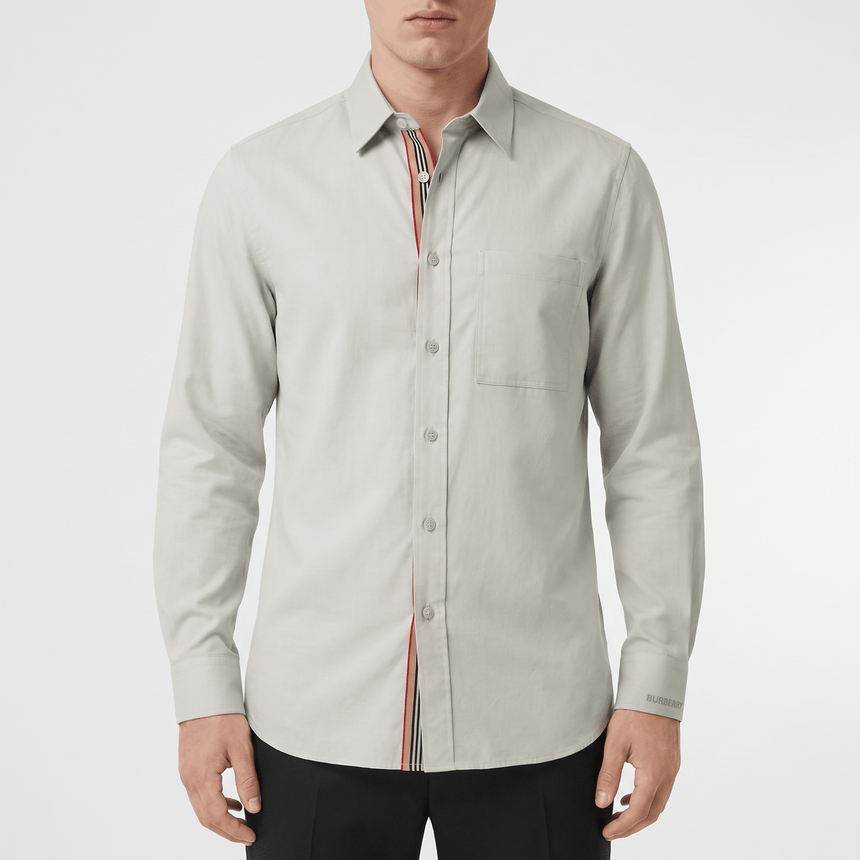 Burberry Claverdon Long-Sleeved Poplin Shirt in Laurel Green Melange - Boinclo - Outlet Sale Under Retail