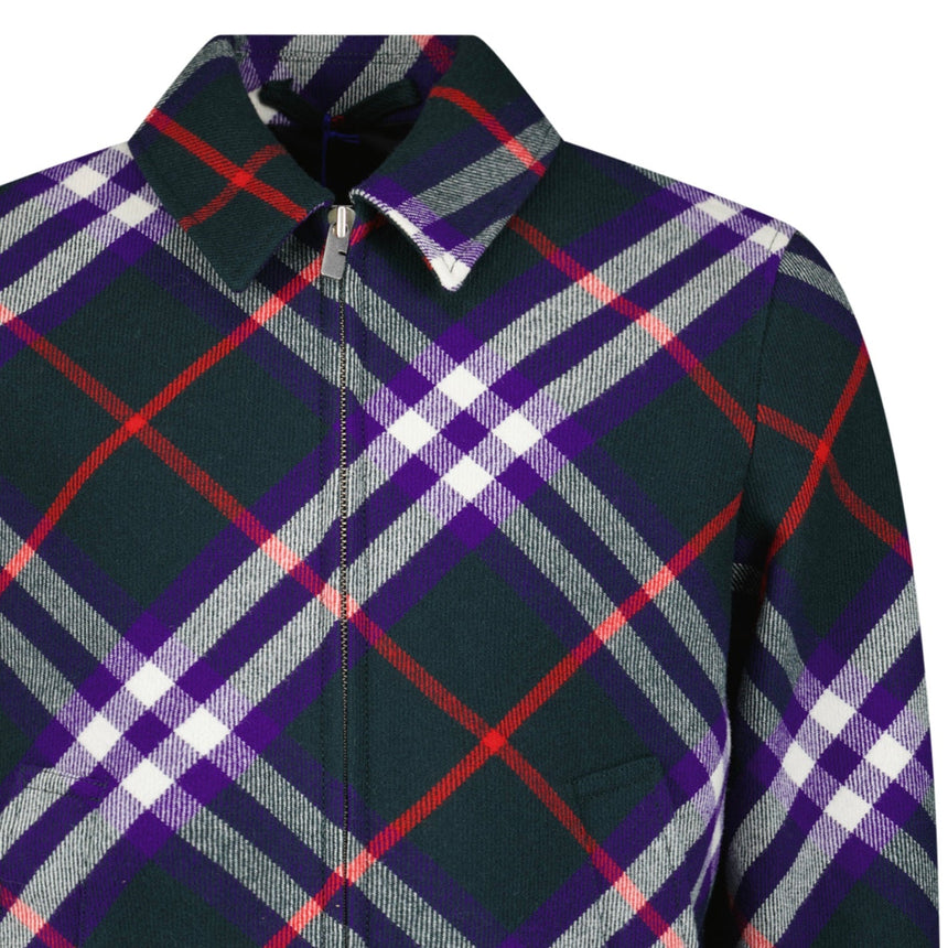 Burberry Claydon Check Wool Jacket in Dark Green and Purple Check - Boinclo - Outlet Sale Under Retail