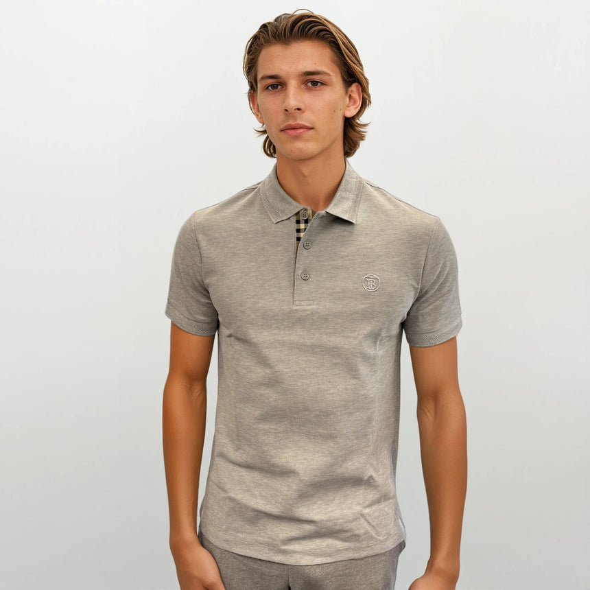 Burberry 'Eddie' TB Check Placket Polo - Shirt Grey - Boinclo - Outlet Sale Under Retail