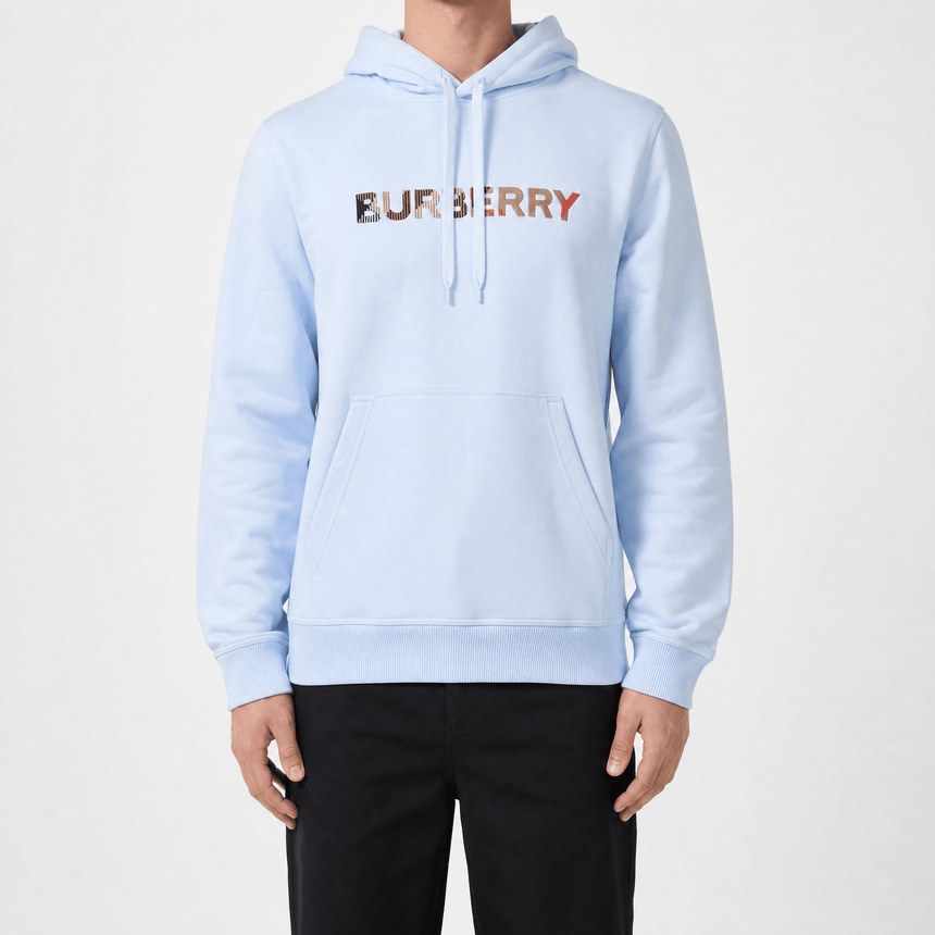 Burberry ‘Farley’ Logo Embroidered Hoodie in Light Blue - Boinclo - Outlet Sale Under Retail