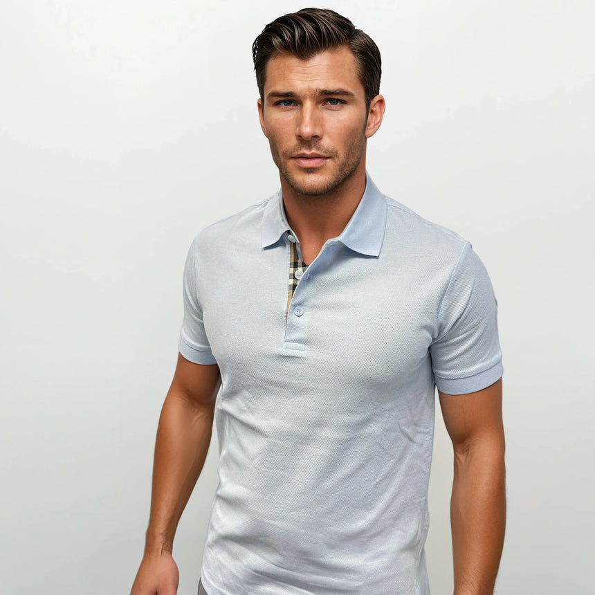 Burberry 'Hartford' Check Placket Polo Light Blue - Boinclo - Outlet Sale Under Retail