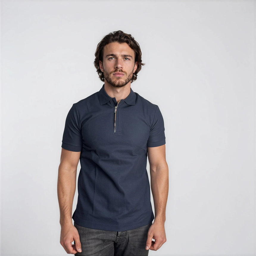 Burberry 'Hartford' Check Placket Zip Polo Navy - Boinclo - Outlet Sale Under Retail