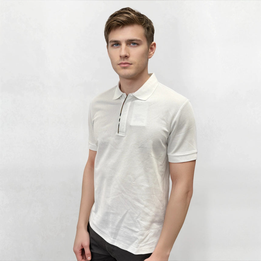 Burberry 'Hartford' Check Placket Zip Polo White - Boinclo - Outlet Sale Under Retail