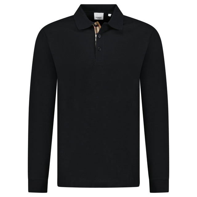 Burberry 'Hartford' Long Sleeved Check Placket Polo - Shirt Black - Boinclo - Outlet Sale Under Retail